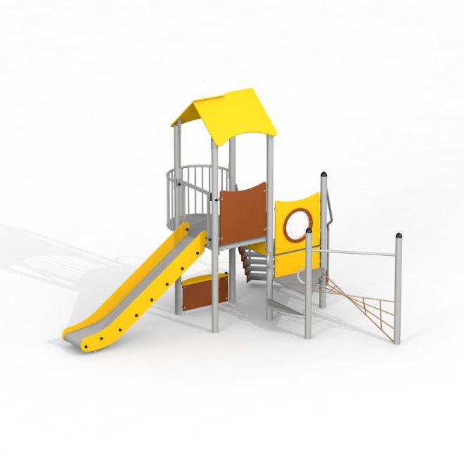 Observatory with a slide II attrezzatura per parco giochi con tetto giallo e scivolo