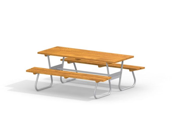 Wood-metal table with benches per sedute da parco giochi all'aperto