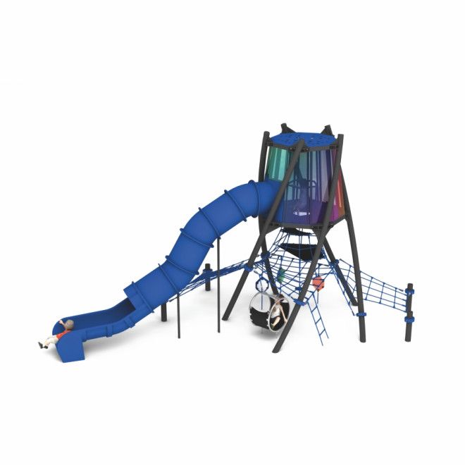Harmattan struttura da gioco con scivolo blu e reti da arrampicata