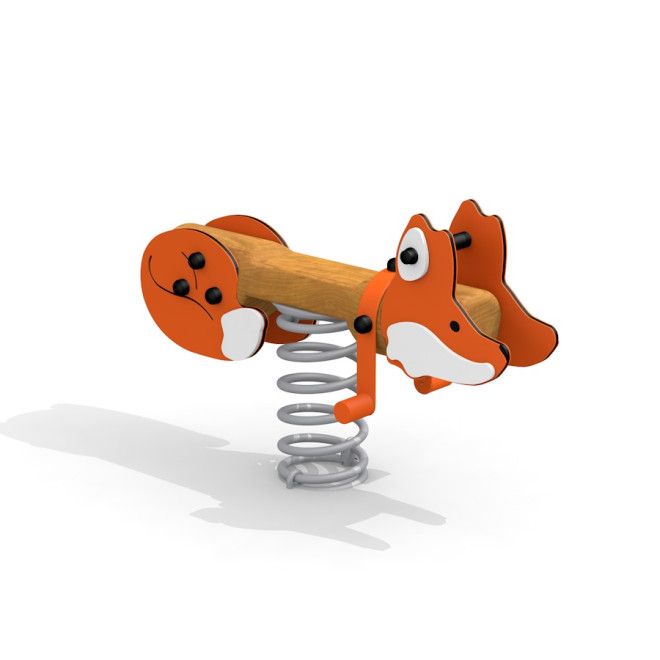 Fox rocking altalena a molla per parco giochi con seduta in legno e design a volpe arancione