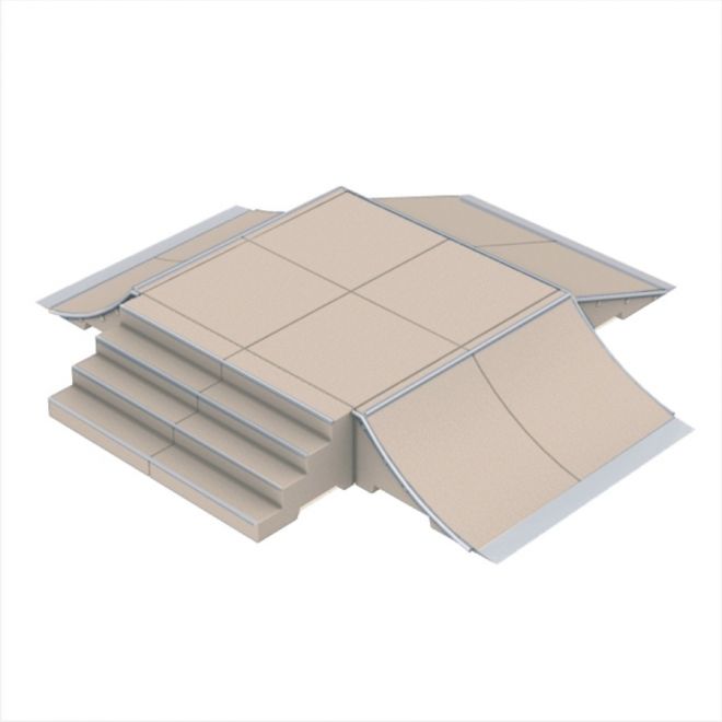 Rampa da skate modulare Fun Box type 1 con gradini e rampa di lancio