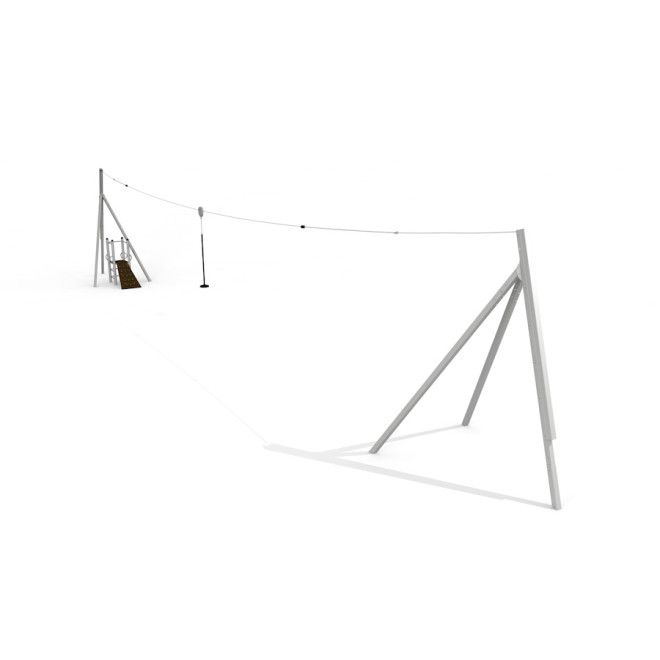 Zip line da parco giochi Silver Cableway con piattaforma di arrampicata in legno e supporti metallici