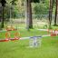 Double Seesaw in un parco con erba verde e alberi.