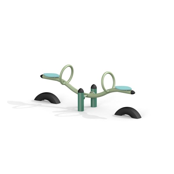 Attrezzature da gioco SeeSaw con struttura verde e sedili blu