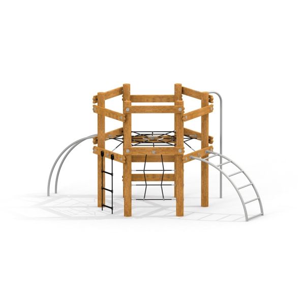 Sherwood wooden playhouse con reti e scale da arrampicata