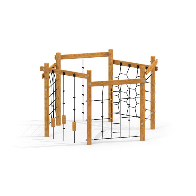 Yellowstone wooden playhouse con corde e reti da arrampicata