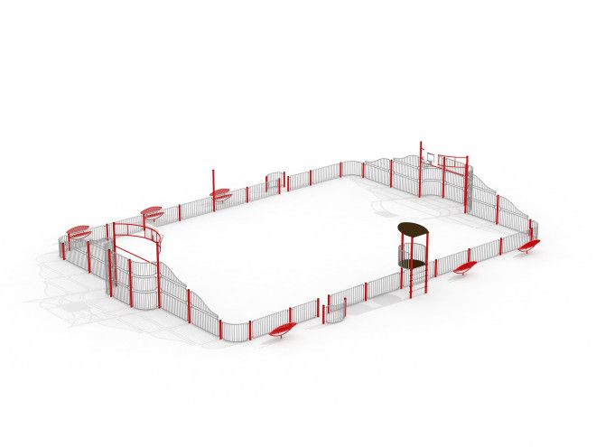 Attrezzatura da parco giochi Parc de Prince con recinzione e varie aree gioco