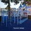 Struttura da parco giochi Orca con elementi in acciaio e design blu per bambini.