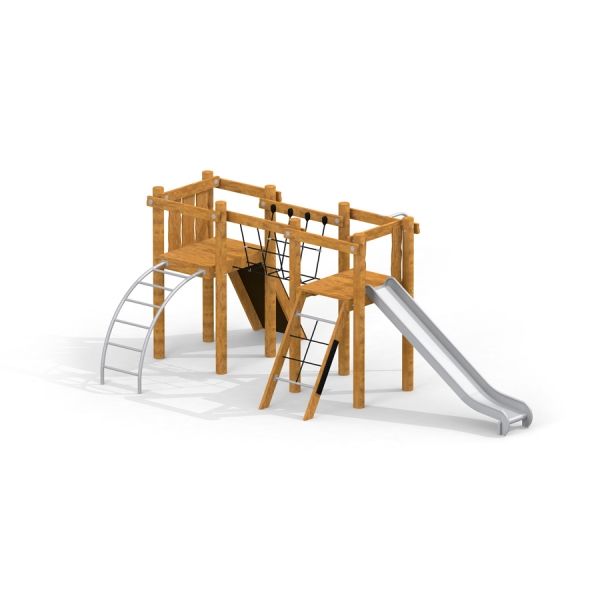 Attrezzatura da parco giochi Alstad con scivolo e strutture per arrampicarsi per bambini.