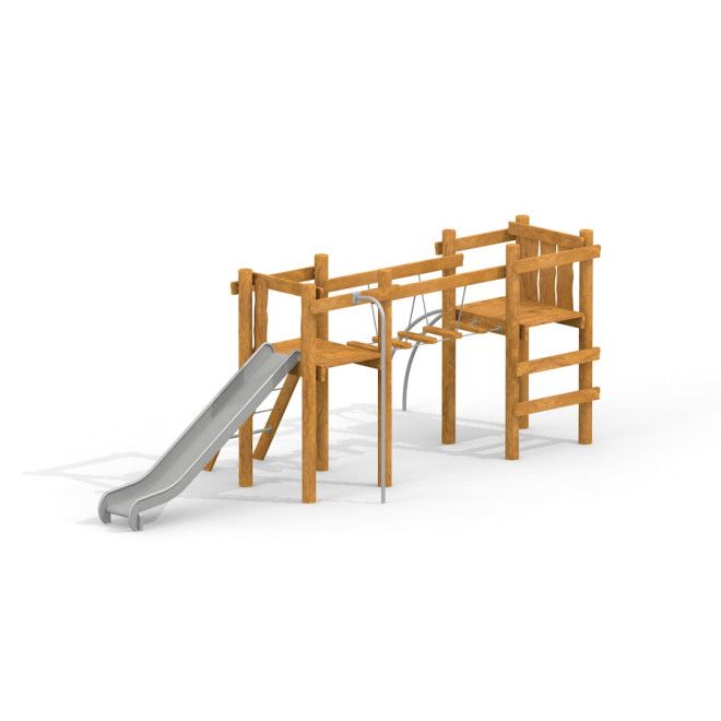 Struttura da parco giochi in legno Bergila con scivolo ed elementi da arrampicata