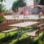 Set da esterno 'Table & Bench' in un'area giochi.