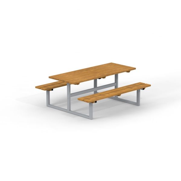 Set Table & Bench con piano in legno e sedute su struttura in acciaio