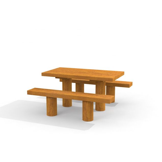 Set di sedute in legno per area giochi Table & Bench Nature con due panche e tavolo