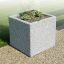 Fioriera quadrata in pietra Rosaly con piante su un patio pavimentato.