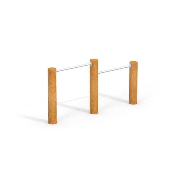 Attrezzatura fitness all'aperto Double Somersault Nature con pali in legno e barre metalliche