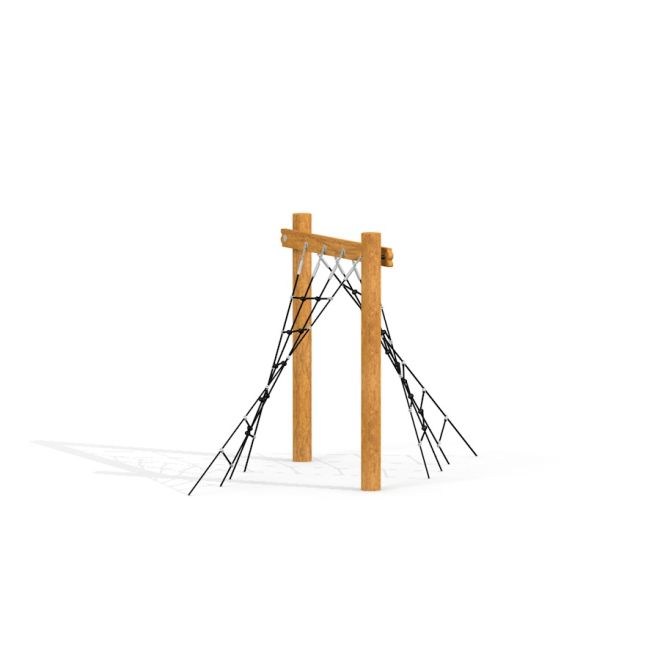 Cornice in legno con corda nera Swallow climbing net per bambini.