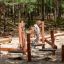 Sahara ponte di equilibrio in legno per parco giochi con elementi in corda in un ambiente boschivo