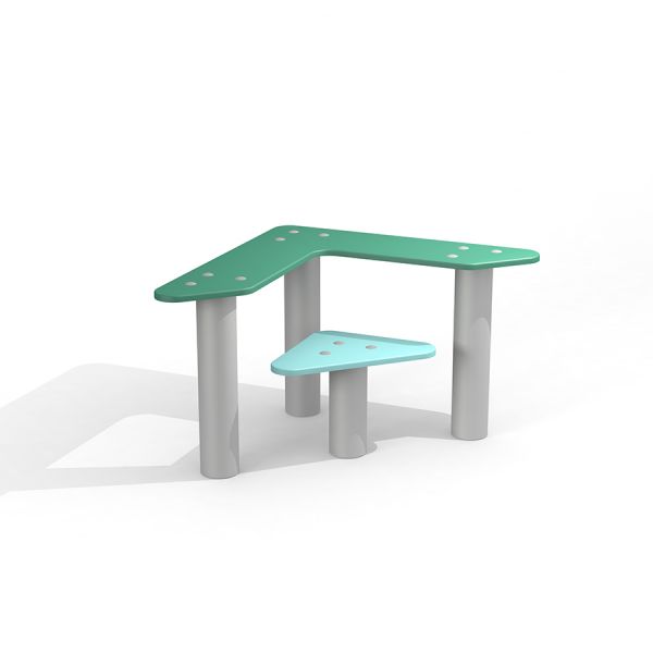 Triangle seat and table con piani verdi e gambe grigie