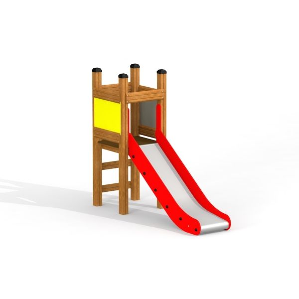 Toddler Tower Slide con scivolo rosso e scala in legno.