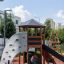 Struttura da parco giochi Six Angle Aztec con parete da arrampicata e scivolo