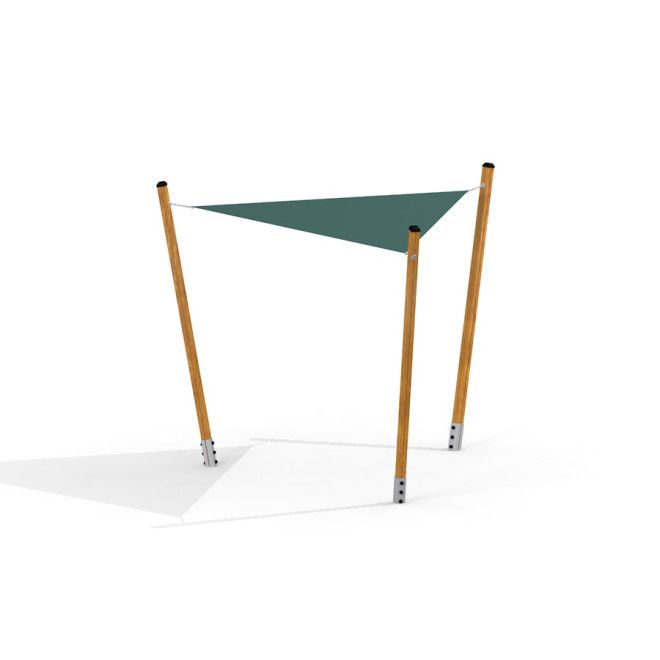 Tenda parasole triangolare 3x3x3 Pioneer con pali di legno e copertura in tessuto verde