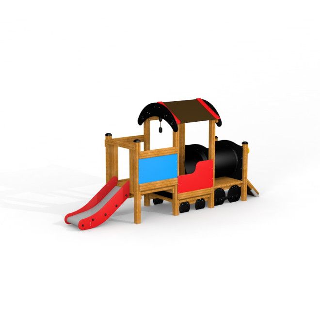 Attrezzatura da parco giochi Locomotive with slide train playhouse nei colori rosso, blu e nero