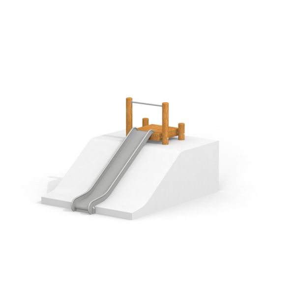 Scivolo da parco giochi Hill Slide h150 su una piattaforma bianca con struttura di arrampicata in legno