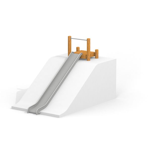 Scivolo per bambini Hill Slide h210 con struttura superiore in legno e scivolo grigio su una rampa bianca.