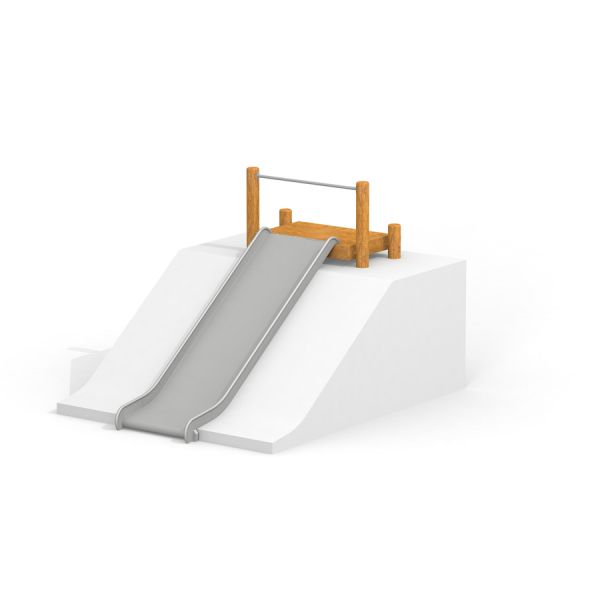 Scivolo da parco giochi Hill Slide Wide h180 con lati in legno e scivolo in metallo.
