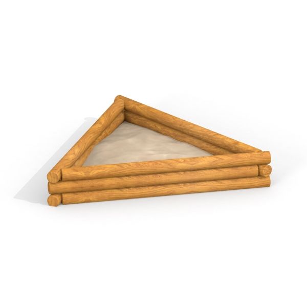 Triangle Sandbox realizzato con tronchi di legno riempiti di sabbia.