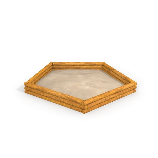 5-angle palisade sandbox con bordi in legno.