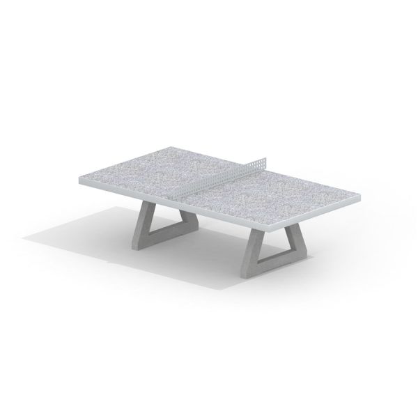 Concrete table tennis, free-standing, con superficie testurizzata grigia e design moderno.