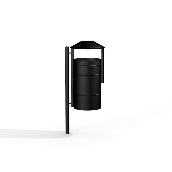 City bin - cestino per rifiuti nero da esterno con tetto e montaggio su palo.