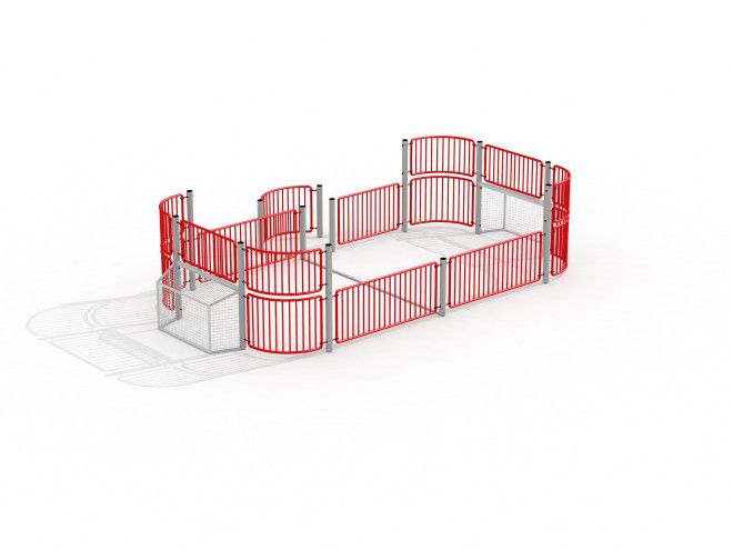 Sistema di recinzione portatile per arena sportiva rosso e bianco - Allianz Arena.
