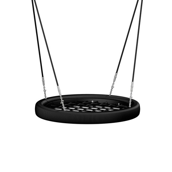 Swing seat: Bird's nest seat in nero su sfondo bianco.
