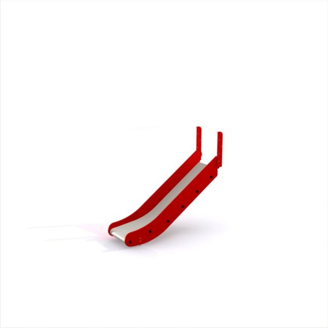 Slide per bambini con lati rossi e superficie scorrevole bianca.