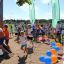 Bambini che giocano su Windsor castle with slide in un parco.