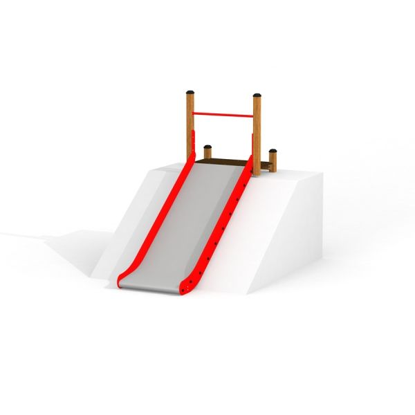 Scivolo per bambini Hill Slide Wide SLW150 con struttura in legno e lati rossi.