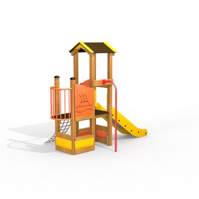 Dixie playhouse with slide struttura in legno per parco giochi con scivolo giallo e elementi da arrampicata
