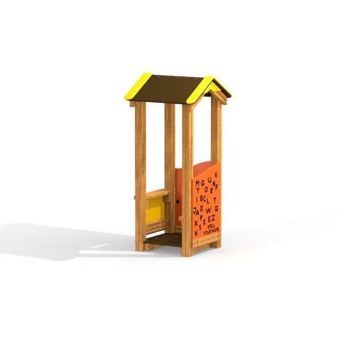 Bravo single playhouse con struttura in legno e pannelli a tema alfabeto