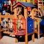 Rubik playhouse with slide per bambini con elementi colorati del parco giochi.