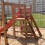 Grocer's single slide attrezzatura da parco giochi con struttura in legno e scivolo rosso