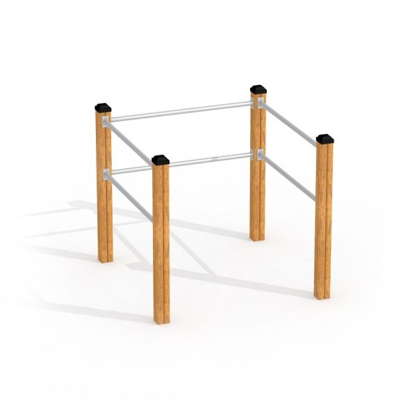 Barra per stretching in legno e metallo per esercizi all'aperto.