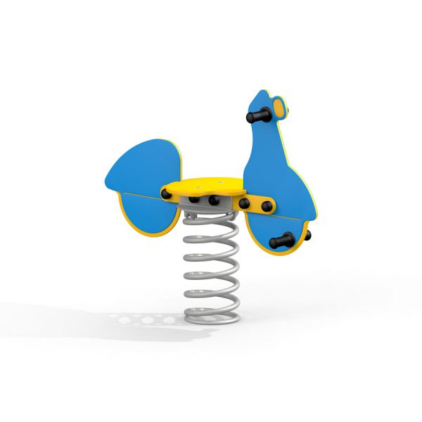 Gioco da parco Scooter rocking blu e giallo su base a molla.
