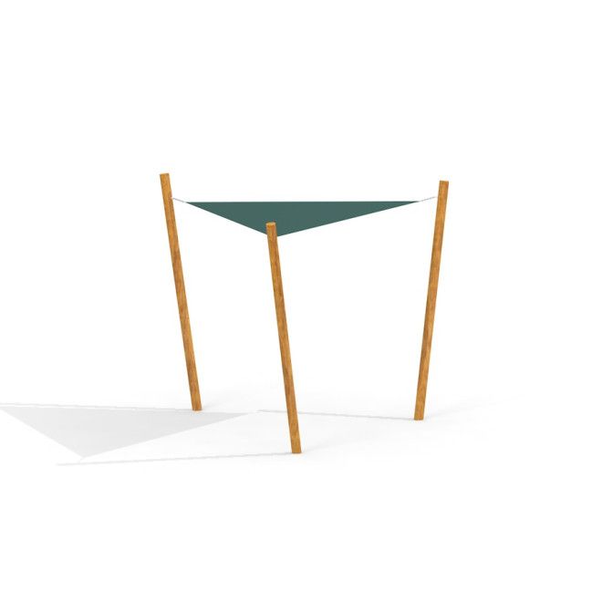Triangolo parasole 3x3x3 Nature con pali di legno e telo verde per l'ombra nel parco giochi