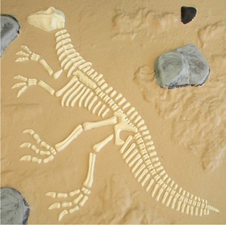 Dino sandbox base con impronta di fossile di dinosauro nella sabbia