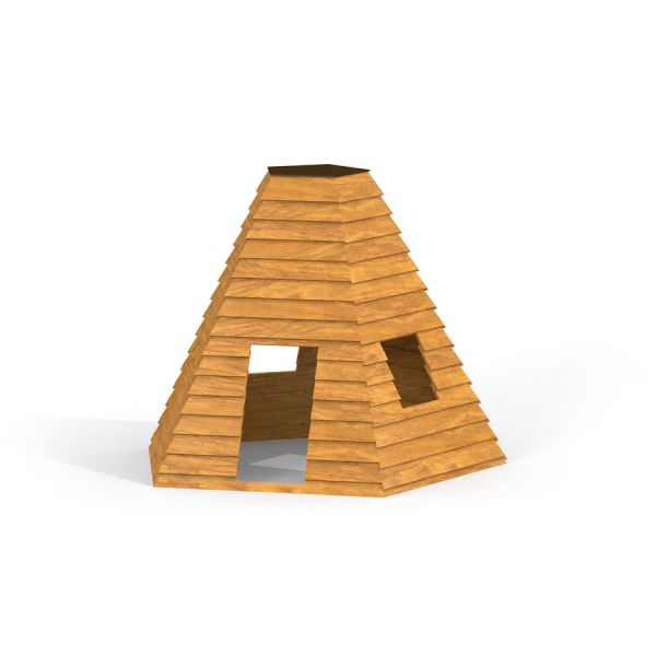 Casetta gioco in legno stile wigwam per bambini.