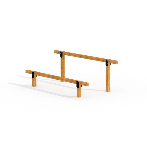 Attrezzatura fitness outdoor Double Jump Bars con finitura in legno.