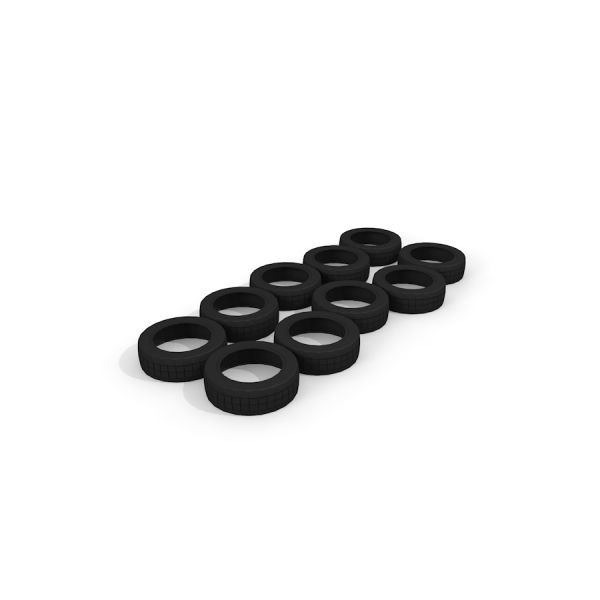 Set di 10 Tires (10 pcs) in gomma nera disposti in due file