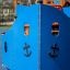 Attrezzatura da parco giochi Majestic ship with slide, struttura da gioco blu a tema nave.
